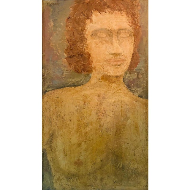 Mid 20th Century Modern Oil on Board Portrait For Sale