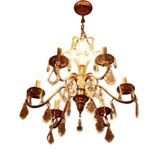 Metal Chandelier with Crystal Trimmings For Sale