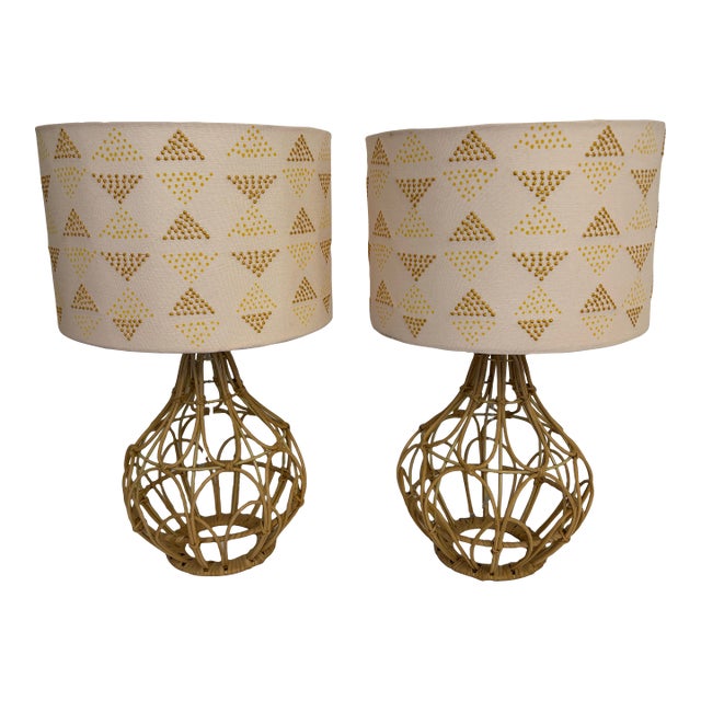 Bohemian-Style Rattan Table Lamps - A Pair For Sale