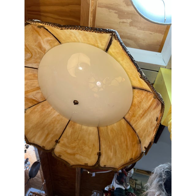 Tan Vintage Slag Pedestal Hanging Lamp For Sale - Image 8 of 8