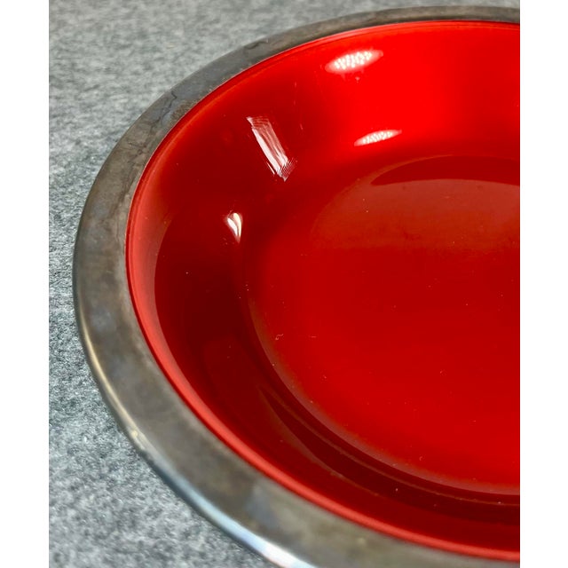 Reed & Barton Mid 20th Century Reed & Barton Silverplate Hollowware Red Enamel Bon Bon Bowl For Sale - Image 4 of 6