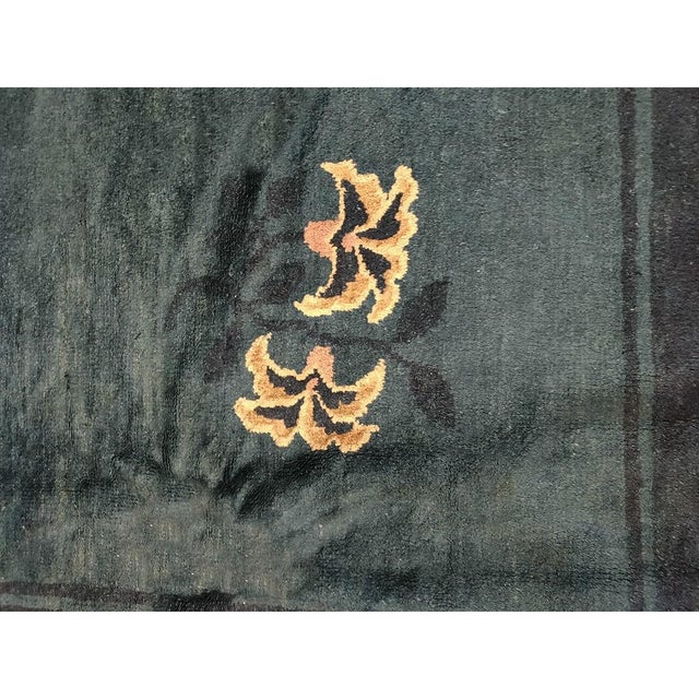 1930s Blue Solid Shou Symbols Floral Antique Chinese Peking Knotted Wool Rug For Sale - Image 4 of 10