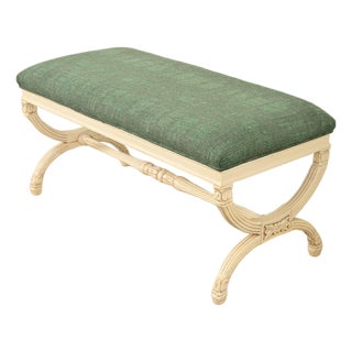 Baker Furniture Style Neoclassical Cream Lacquered Curule Window Bench For Sale