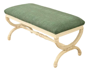 Baker Furniture Style Neoclassical Cream Lacquered Curule Window Bench