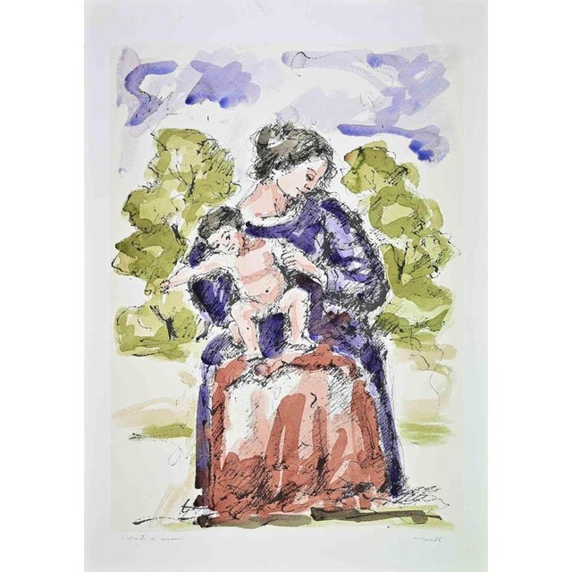 Lithograph on paper, hand colored. Hand signed in pencil. Not numbered. Very good condition. This piece is attributed to...