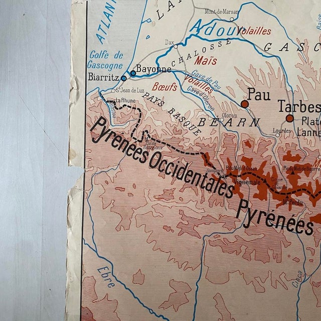 Vintage Double-Sided School Map of The Alps / the Pyrenees, 1950s For Sale - Image 8 of 11