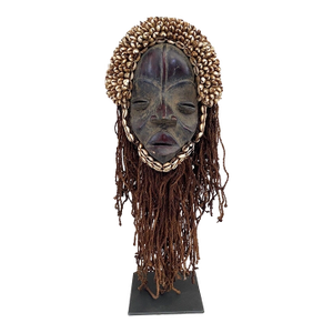 Vintage Dan Mask Deangle Cowry Shells on Custom Made Iron Stand 23" H