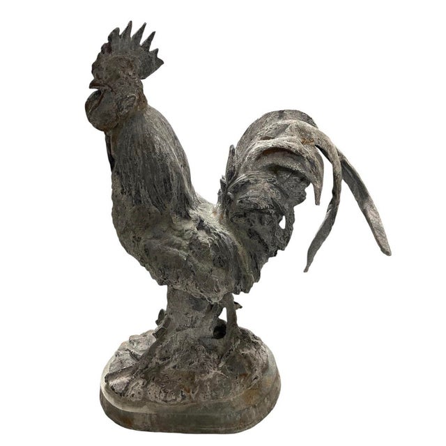 Metal Vintage Cast Iron Country Rooster Garden Statue For Sale - Image 7 of 12