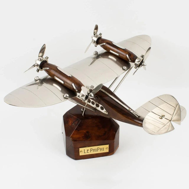 French Art Deco Wood and Chrome Airplane SeaPlane Aviation Model, 1940s For Sale In Atlanta - Image 6 of 12