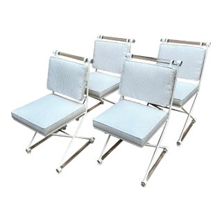 Mid 20th Century Attributed to Cleo Baldon X-Form Chairs Restored with Acrylic Dowels and Sunbrella Upholstery - Set of 4 For Sale