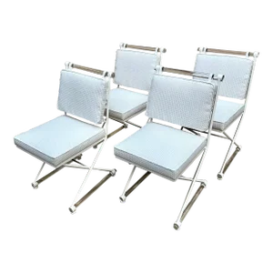 Mid 20th Century Attributed to Cleo Baldon X-Form Chairs Restored with Acrylic Dowels and Sunbrella Upholstery - Set of 4