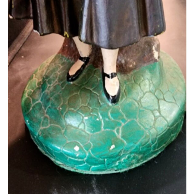 1930s American Chalkware Lamp of a Lady With Pot. Original Paint, Cord and Pull Chain For Sale - Image 10 of 10
