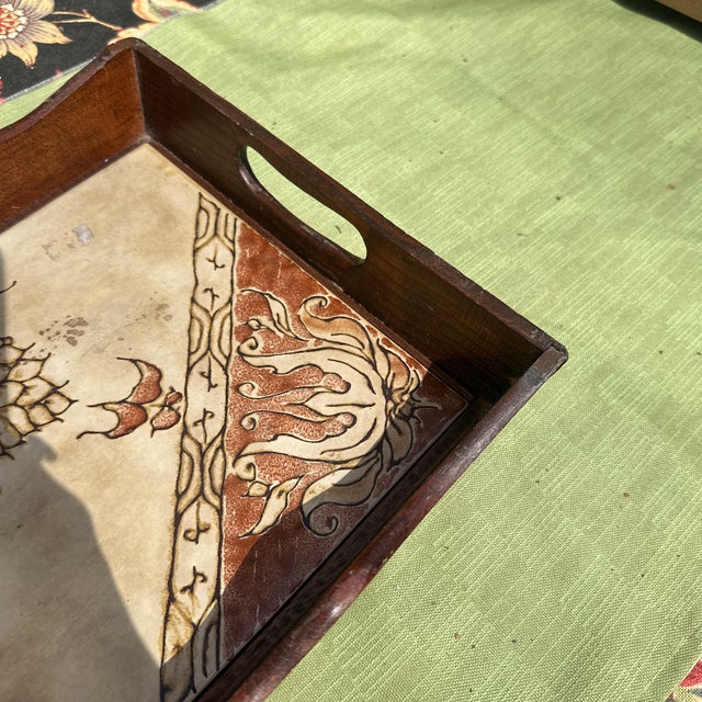 Brown 1970s Wooden and Tile Italian Style Decorative Tray For Sale - Image 8 of 10