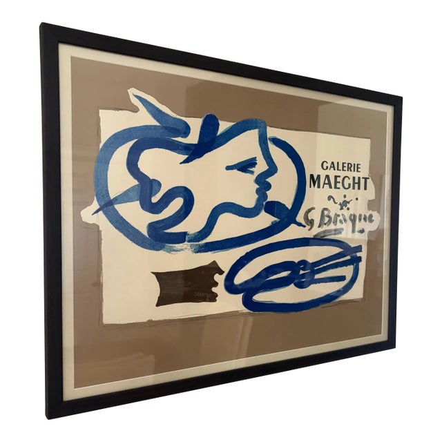 Original Vintage Georges Braque Galerie Maeght Exhibition Poster Framed French Modernism For Sale