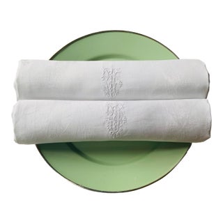 Pair of French Belle Époque Monogrammed Damask Linen Napkins, C. 1900 For Sale