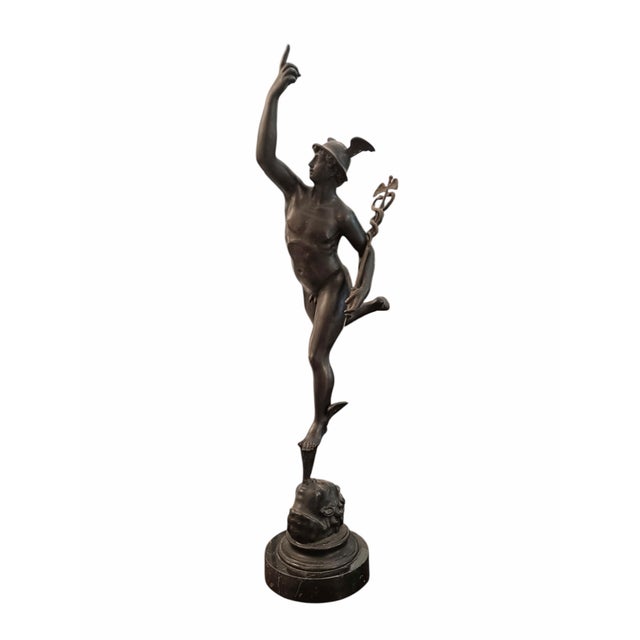 After Giambologna, Nude Mercury or Hermes,1950s, Bronze & Marble For Sale - Image 6 of 6