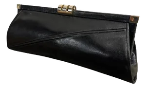 An Elegant 1960s Black Leather and Brass Clasp Italian Clutch Bag