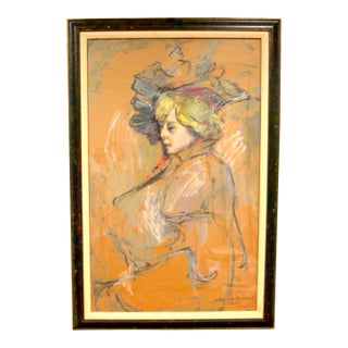 Sergio Ladron De Guevara Pastel Oil of Toulouse Lautrec Lady 1986 For Sale