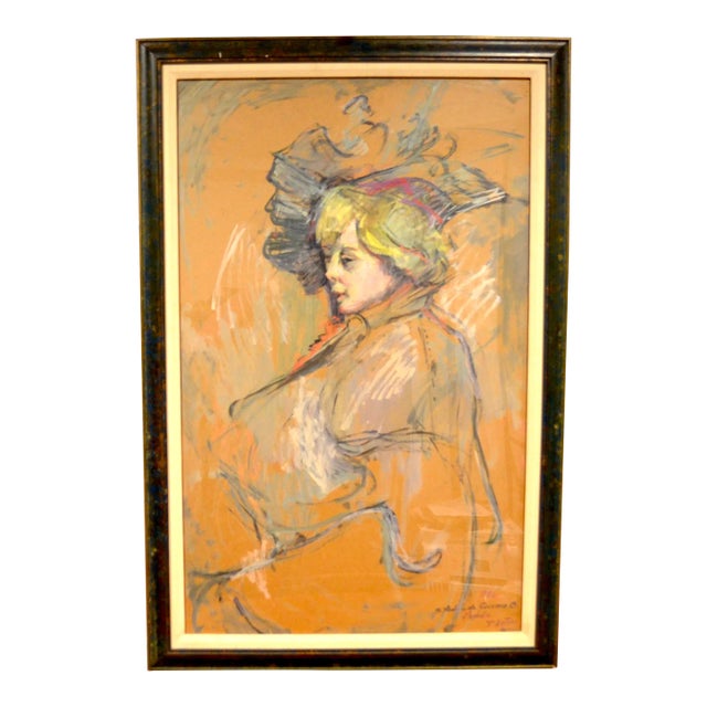 Sergio Ladron De Guevara Pastel Oil of Toulouse Lautrec Lady 1986 For Sale