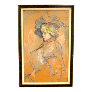 Sergio Ladron De Guevara Pastel Oil of Toulouse Lautrec Lady 1986