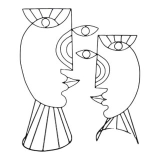 Sale! 90s Postmodern Post Modern Indoor / Outdoor Large Handmade Cubist Figural Steel Wire Art Sculptures For Sale