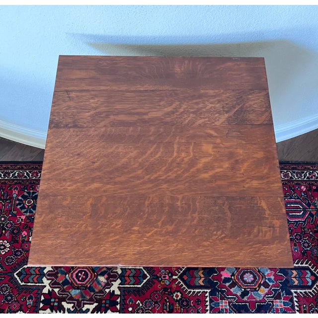 Antique Americana Tiger Oak Side Table 30” Height, Square-Shaped Table For Sale In Dallas - Image 6 of 12