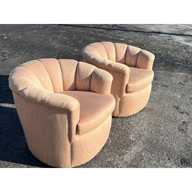 1980s Pair of Scalloped Swivel Chairs For Sale - Image 5 of 18