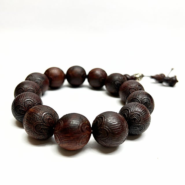 Oxblood Red Chinese Rosewood Carved Beads Hand Rosary Praying Bracelet For Sale - Image 8 of 8