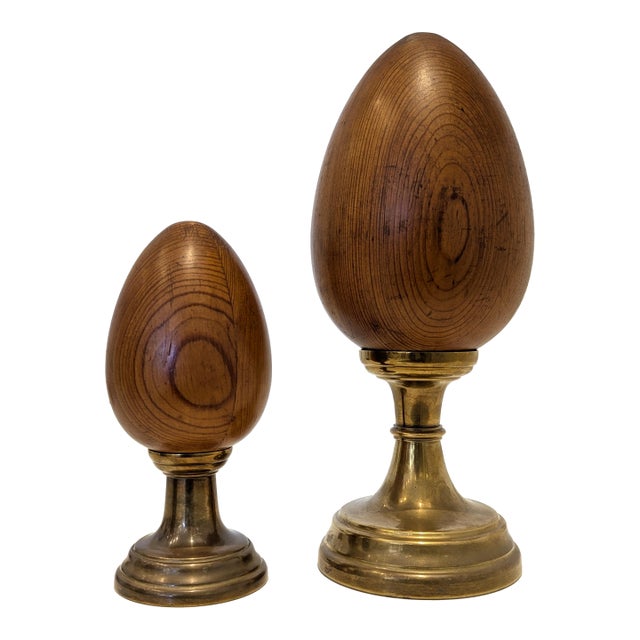 Pair of Wood and Brass Finial Sculptures by Sarreid LTD For Sale