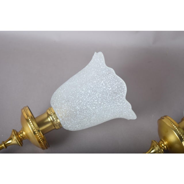 Brass Wall Sconces with Frosted Textured Tulip Glass Shades, 1950s, Set of 2 For Sale - Image 10 of 15