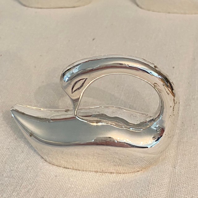 Metal Silver Plated Swan Candy Dish and 8 Swan Napkin Rings- Set of 9 For Sale - Image 7 of 12