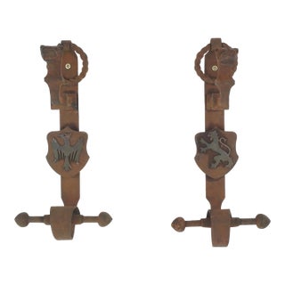 Pair of Gothic Wrought Iron Grand Entry Double Door Pulls For Sale
