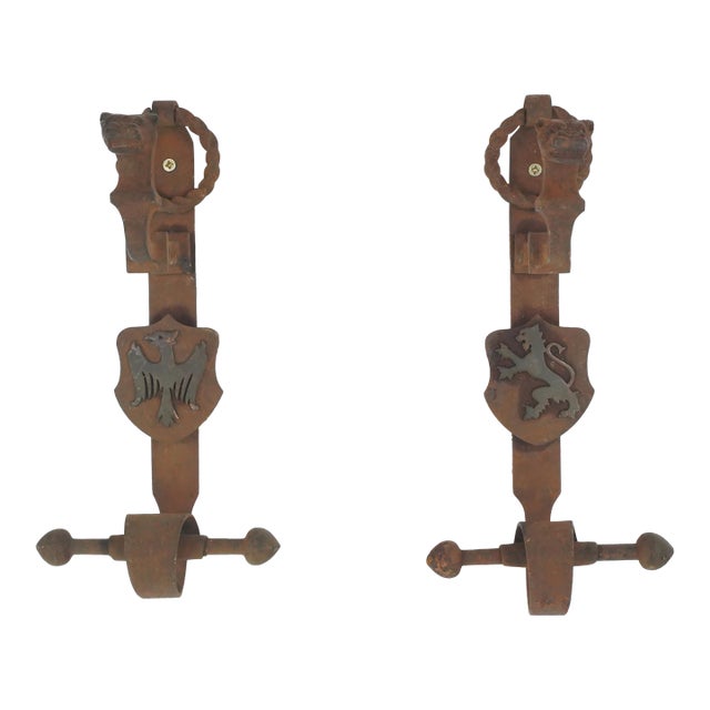 Pair of Gothic Wrought Iron Grand Entry Double Door Pulls For Sale