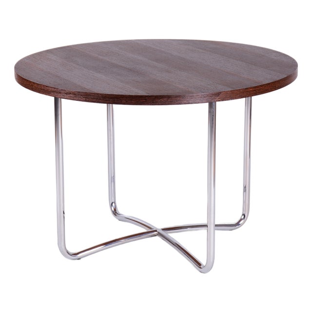 Bauhaus Round Coffee Table in Beech and Wenge, Czech, 1930s For Sale