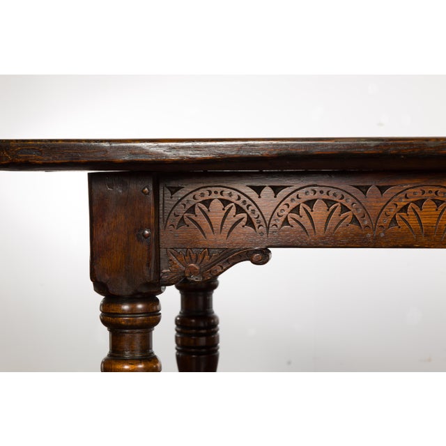 19th Century English Oak Table with Carved Apron and Turned Legs For Sale - Image 12 of 12
