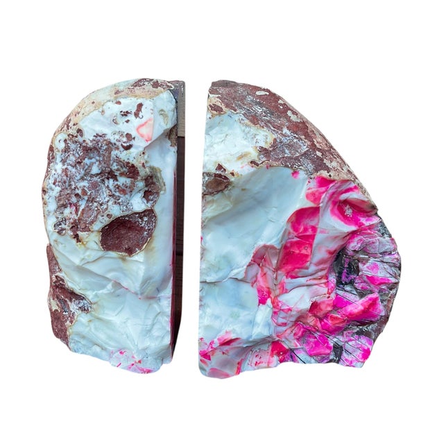 Large Late 20th Century Pink and White Agate Geode Bookends - Pair For Sale - Image 9 of 11