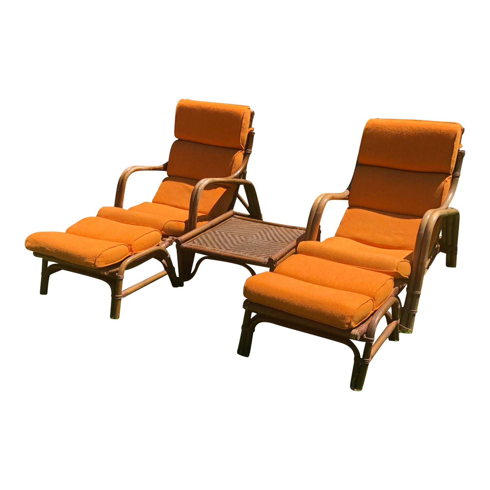 Calif Asia Rattan Lounge Chairs and Table Chairish