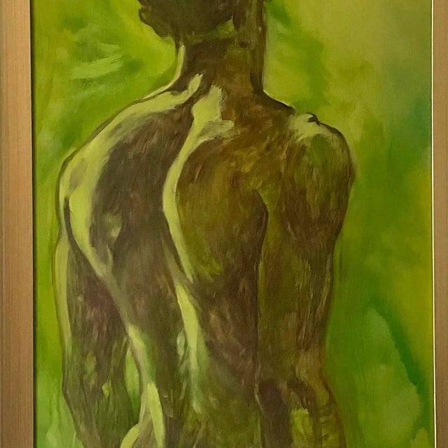 Vintage Modernist Male Nude Figure Study Oil Painting For Sale - Image 9 of 13