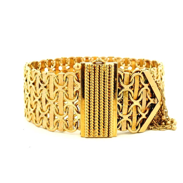 Gold Vintage Italian 18k Gold Wide Openwork Link Bracelet, 72.9 Grams For Sale - Image 8 of 15