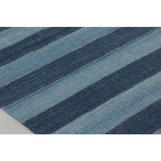 Traditional Vintage Dhurrie Rug, Gallery Runner in Navy and Sky Blue Stripes - Rug & Kilim For Sale - Image 3 of 8