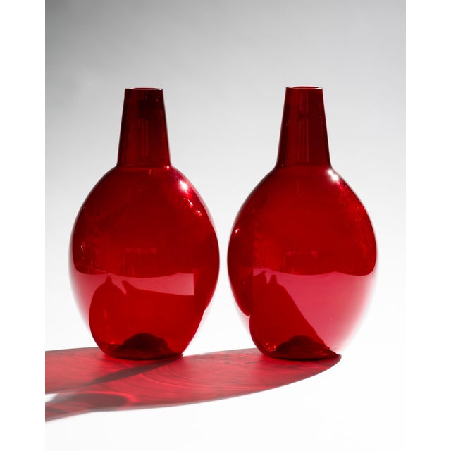 Sculptural Ruby Red Glass Calabasse Vases by Wilhelm Braun-Feldweg for Hirschberg, 1950s, Set of 2 For Sale - Image 10 of 10