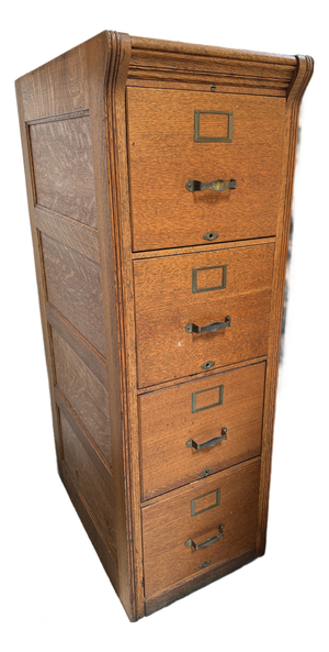 Quarter-Sawn Oak Wood Filing Cabinet, Vintage
