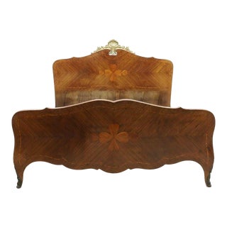 1900's Antique Louis XV Italian Renaissance Revival Carved Walnut Gilt Bedframe For Sale