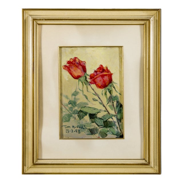 Vittorio Novelli, Still Life with Flowers, 1958, Oil Painting on Cardboard, Framed For Sale