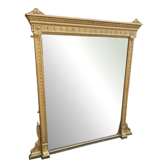 Large Antique English Overmantle Mirror For Sale