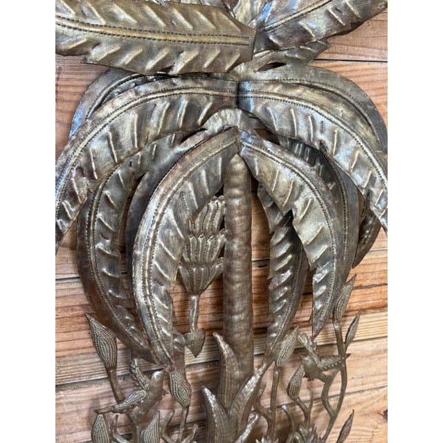 Silver Pair of Handcrafted Haitian Recycled Steel Palm Tree Wall Sculptures For Sale - Image 8 of 12