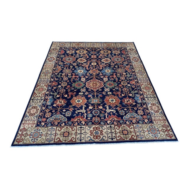 Navy Blue Persian Mahal Hand-Knotted Wool Rug - 8' X 9'11" For Sale