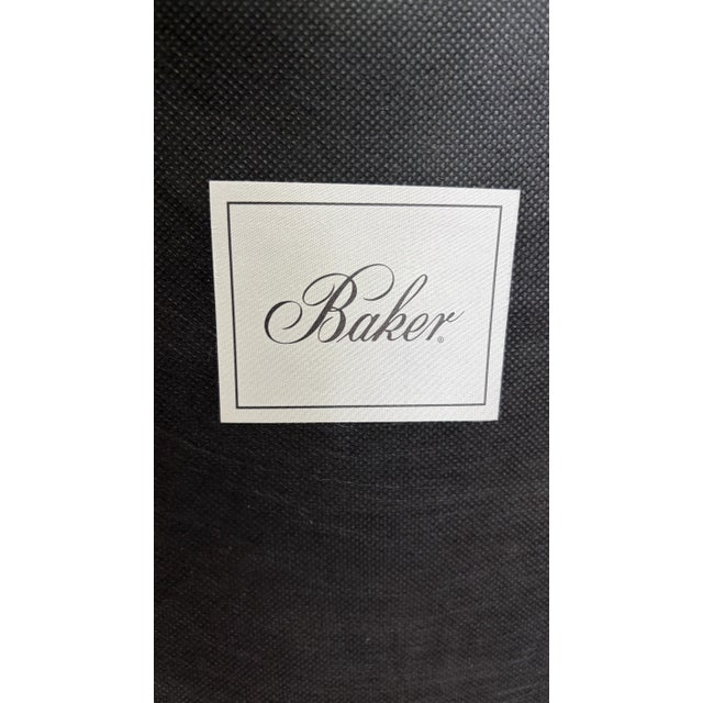 This is a hard to find set of Barbara Barry X Detail dining chairs. They are labelled baker. The chairs are a grey velvet...