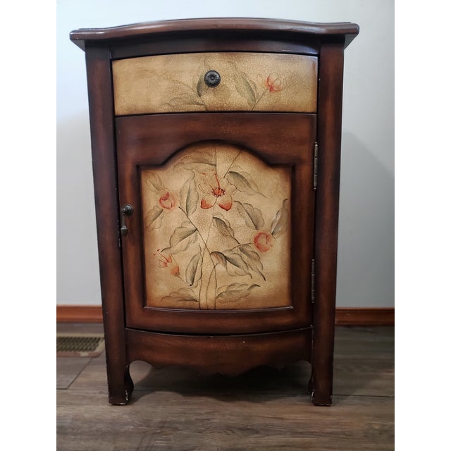 Mid-Century Modern Vintage Accent Cabinet With Hand-Painted Floral Design For Sale - Image 3 of 12