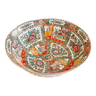 1950s Extra Large Famille Rose Medallion Punch Bowl For Sale
